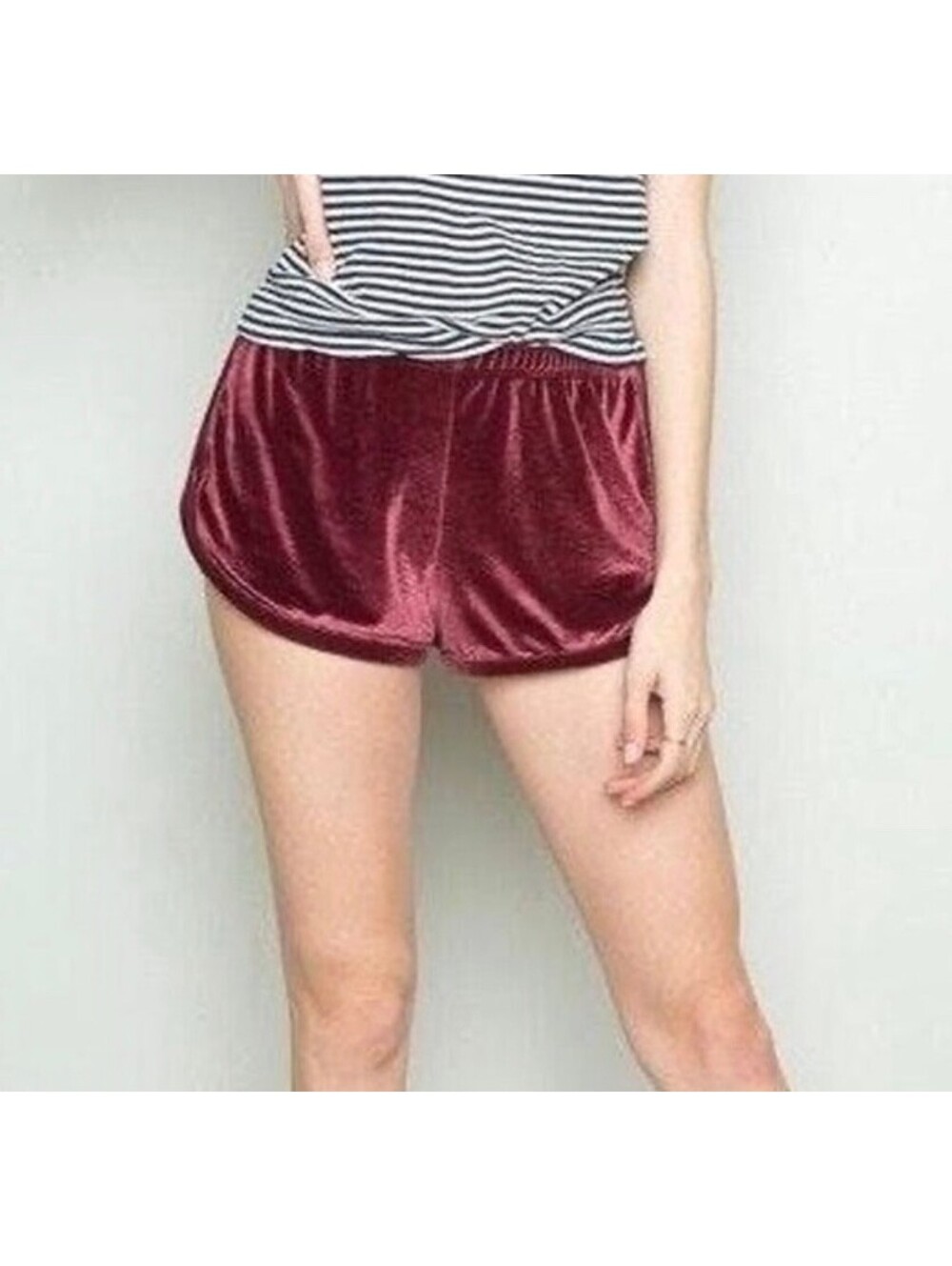 John Galt Lisette Burgundy Velvet Lounge Shorts - One Size